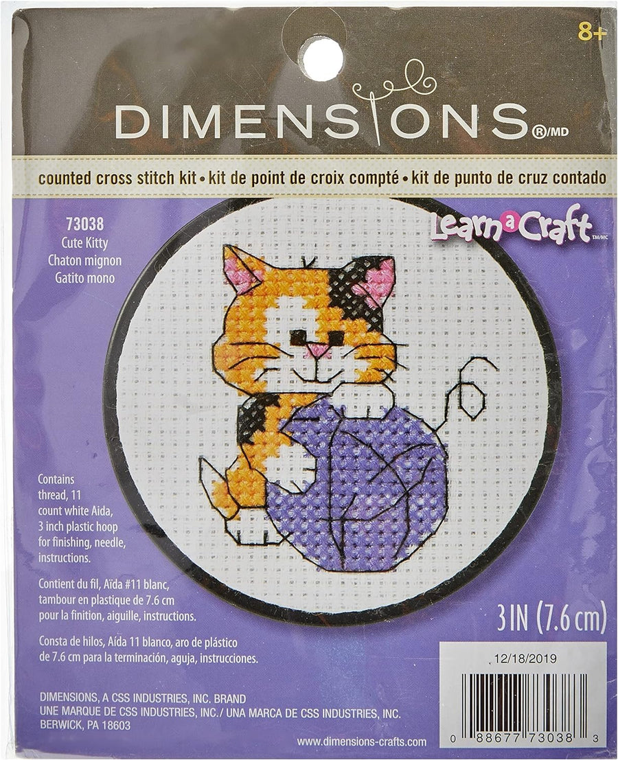 Dimensions 73038 Cute Kitten Counted Cross Stitch Kit for Beginners, 3" D