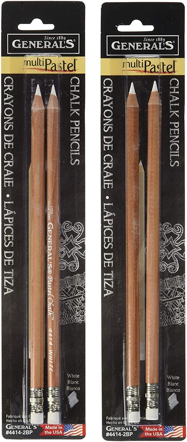 2-Pack - General Pencil Gen-4414-2BP 2 Pencils/Pack Multi-Pastel Chalk Pencils, White