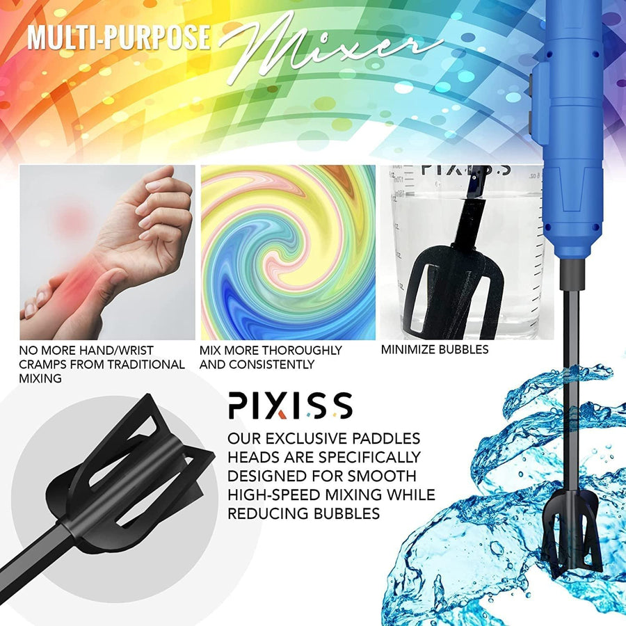 Pixiss Premium Resin Mixer, Handheld Rechargeable Epoxy Mixer, Epoxy Resin Mixer Pro Grade, Resin Stirrer for Resin, DIY Crafts Tumbler, Silicone Mixing - Includes 20 Epoxy Resin Mixer Cups