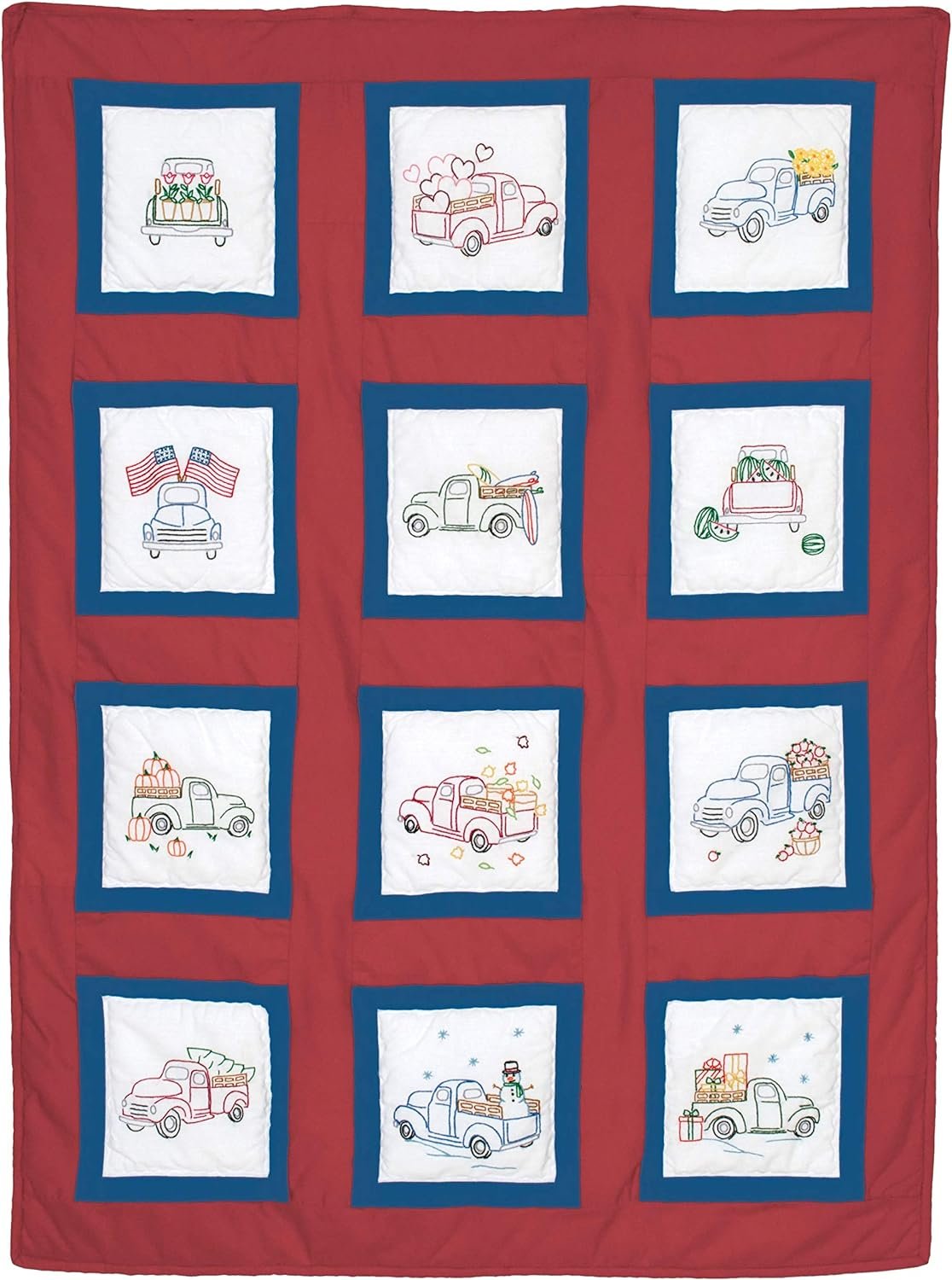 Jack Dempsey Trucks for All Seasons Quilt Blocks, White