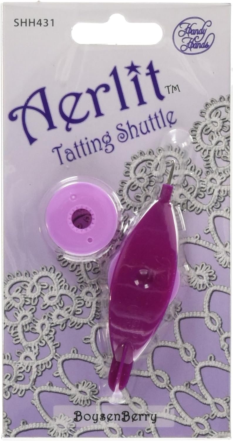 Aerlit Tatting Shuttle With 2 Bobbins-Boysenberry