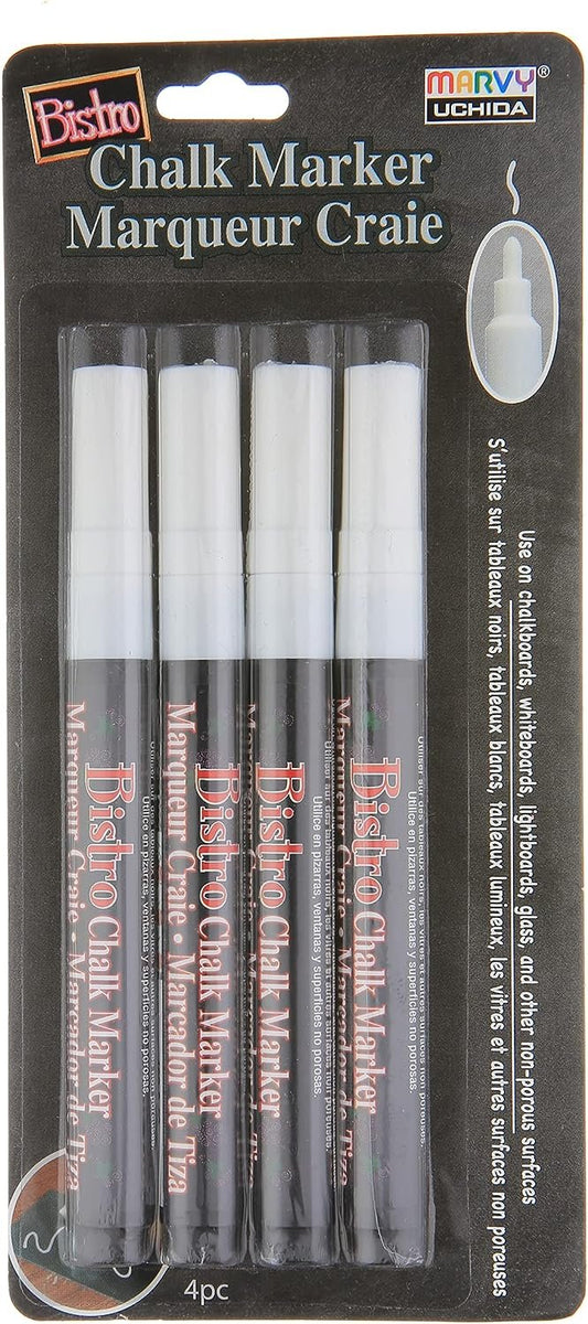 Uchida 4 White Fine Tip Bistro Chalk Marker, 4 Count (Pack of 1)