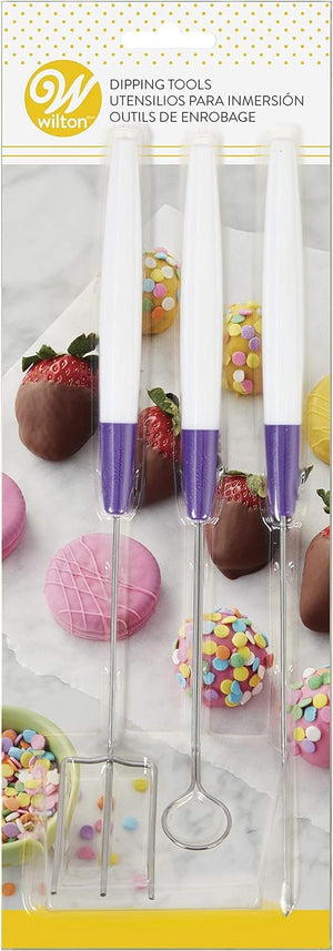 Wilton Candy Melts Candy Dipping Tool Set, Ideal for Strawberries, Cake Pops, Pretzels or Marshmallows, Includes 3-Prong Fork,Cradling Spoon and Spear, Tools Only,Candy Melts Not Included,White/Purple