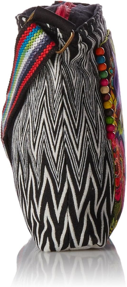 Laurel Burch 138199 Crossbody 13.5"X4"X10", Blossoming Feline,Blk/Wht/Pur