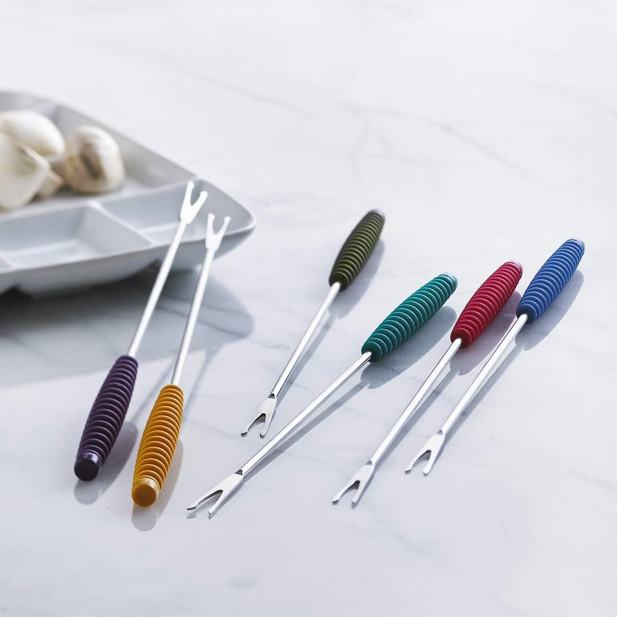 Trudeau Meat Forks with Silicone Handles Fondue Set, Standard, Multicolored