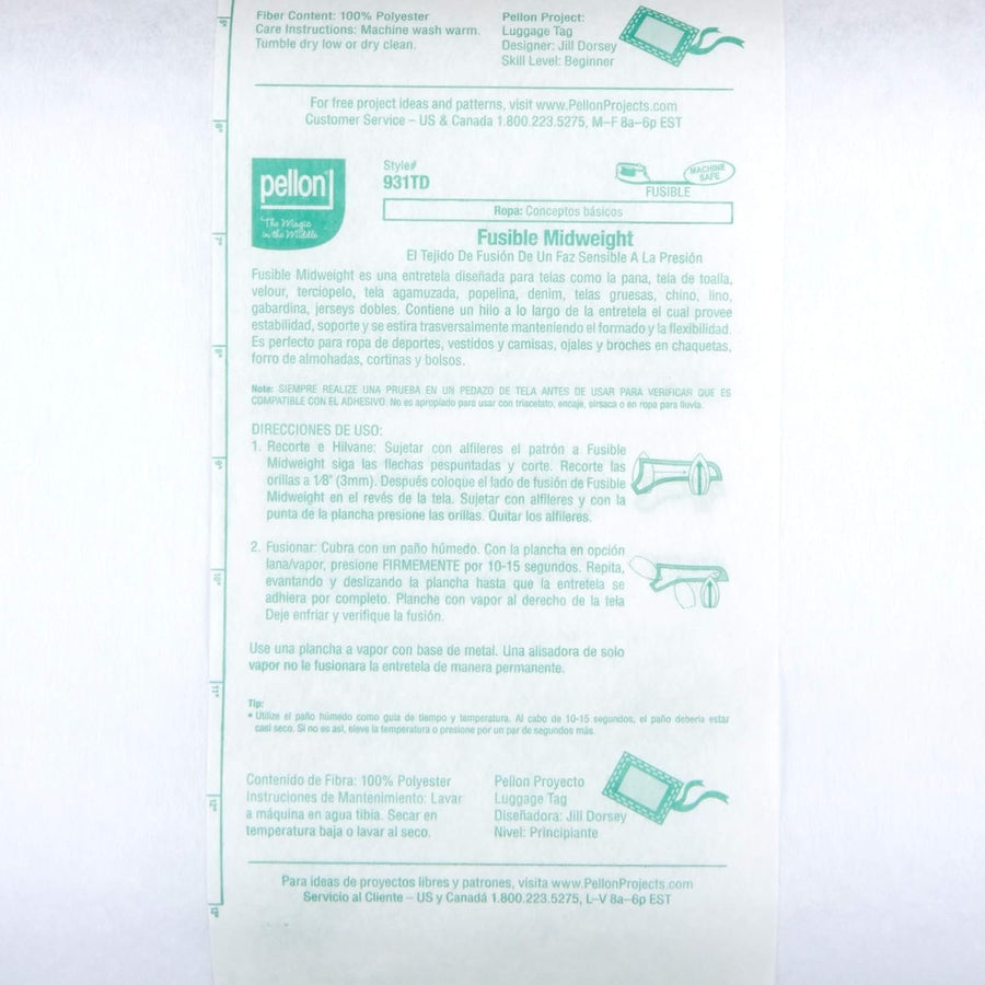 Pellon 931TD Fusible Midweight Interfacing 20in x 25 Yard Bolt