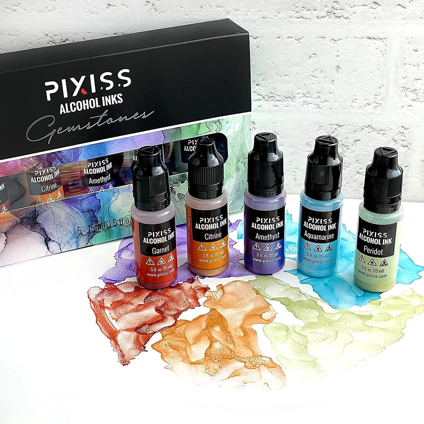 PIXISS Alcohol Ink Set of 5 - Shimmering Gemstone Hues