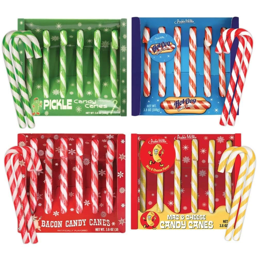 Archie McPhee Candy Canes Pickle and Hot Dog Flavors - Pickle Flavored Candy Canes and Hot Dog Flavored Candy Canes - Weird Candy Cane Bundle