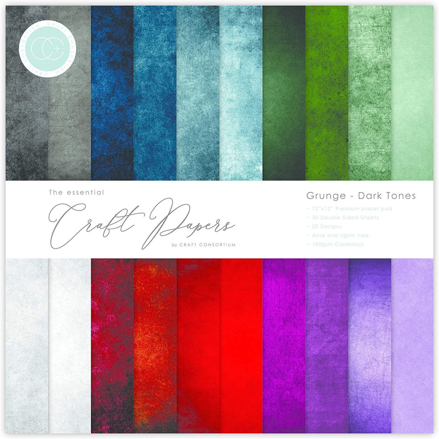 Craft Consortium Double-Sided Paper Pad 12"X12" 30/Pkg-Grunge-Dark Tones, 20 Designs, Multi