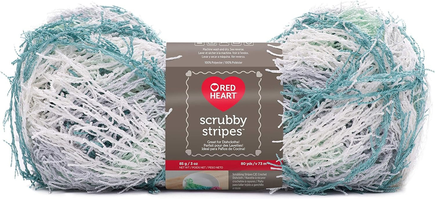 Red Heart Cool Mint Yarn SCRUBBY Stripes