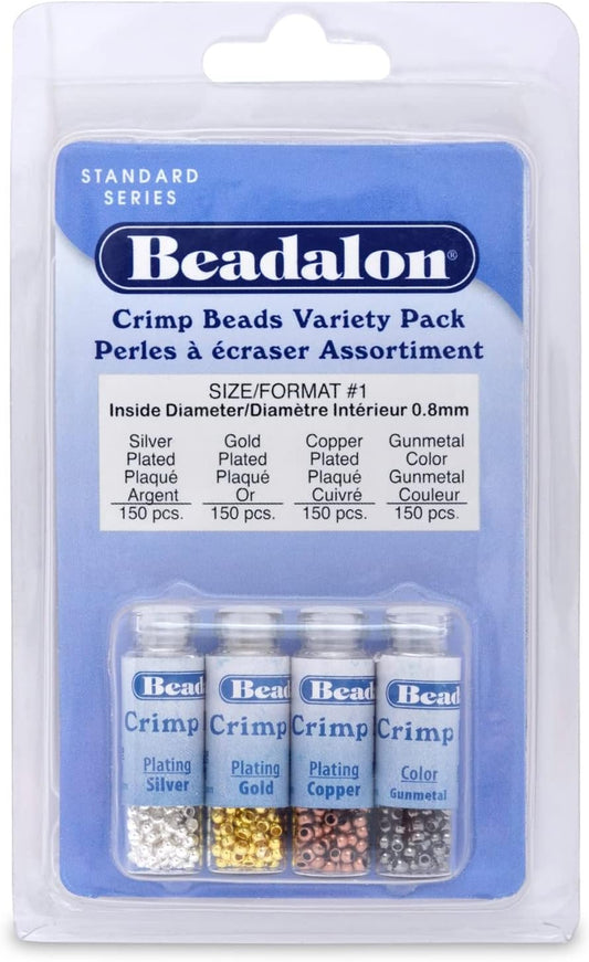 Beadalon Crimp Tube Assorted Sizes Variety Pack Gold Color - 600 pcs, Size 1, 2, 3, 4, for Jewelry Making & Beading