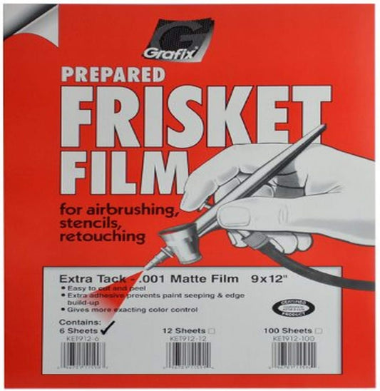 Grafix All Purpose Low Tack Frisket Film SSelf-Adhering Removeable Adhesive Sheets, for Airbrushing, Retouching, Stencils, Rubber Stamping, Watercolor, and Masking, 9 x 12, Matte, 6 Pack, 9" x 12"