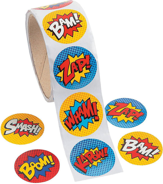 Fun Express Superhero Roll Stickers (100 Stickers) Stationery, Party Favors, Decorations, Arts & Crafts Supplies