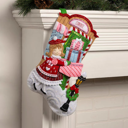 Bucilla Felt Applique 18" Stocking Making Kit, Last Minute Gifts, Perfect for DIY Arts and Crafts, 89557E