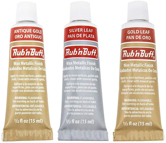 Amaco Rub 'N Buff Wax Metallic Finish, 3 Color Assortment (Gold Leaf, Antique Gold, Silver Leaf)