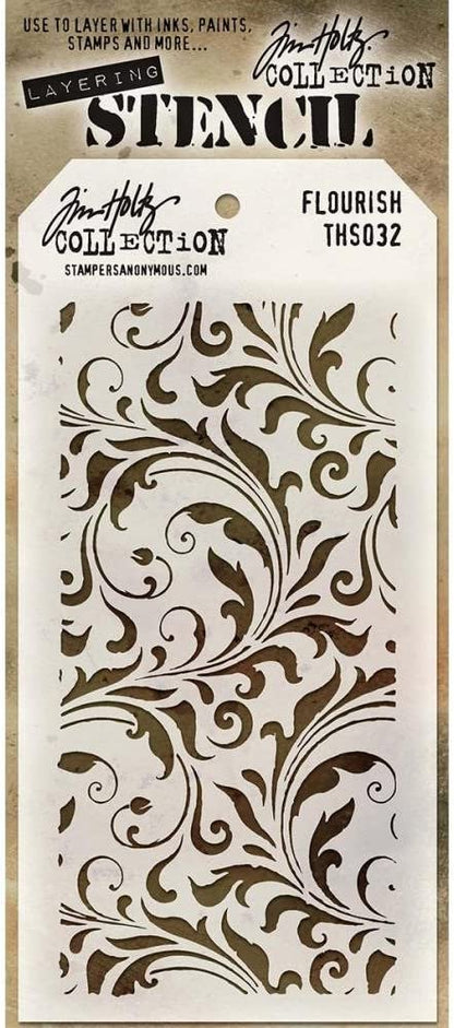 Tim Holtz - Stencils Set 1 - Five Item Bundle - Blossom, Flourish, Lace, Wildflower, and Valentine