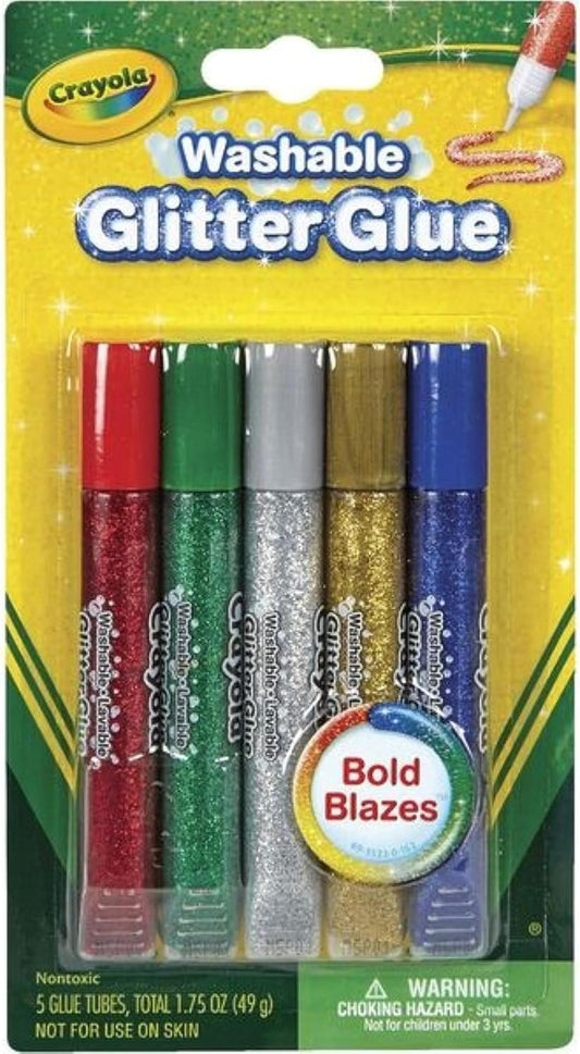 Crayola Washable Glitter Glue, Bold Blazes, Colors may vary, 5 Count, 1.75 oz