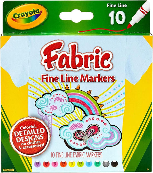 Crayola Fabric Markers, At Home Crafts for Kids, Fine Tip, Assorted Colors, Set of 10