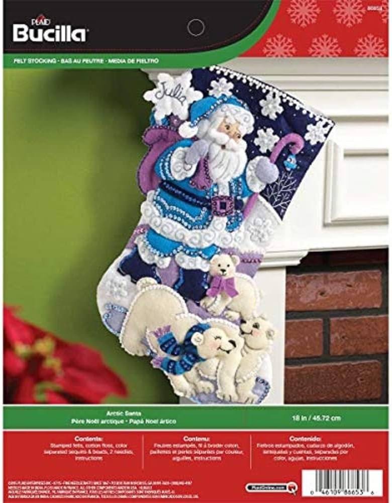 Bucilla 18-Inch Christmas Stocking Felt Applique Kit, Arctic Santa, Red, White, Green, Yellow