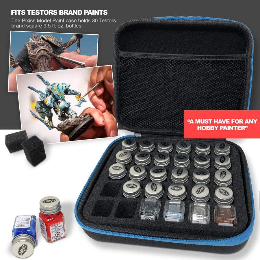 Pixiss Model Paint Storage Case for Testors Paints with 6 Fine Detail Miniatures Paint Brushes (Paint Not Included)