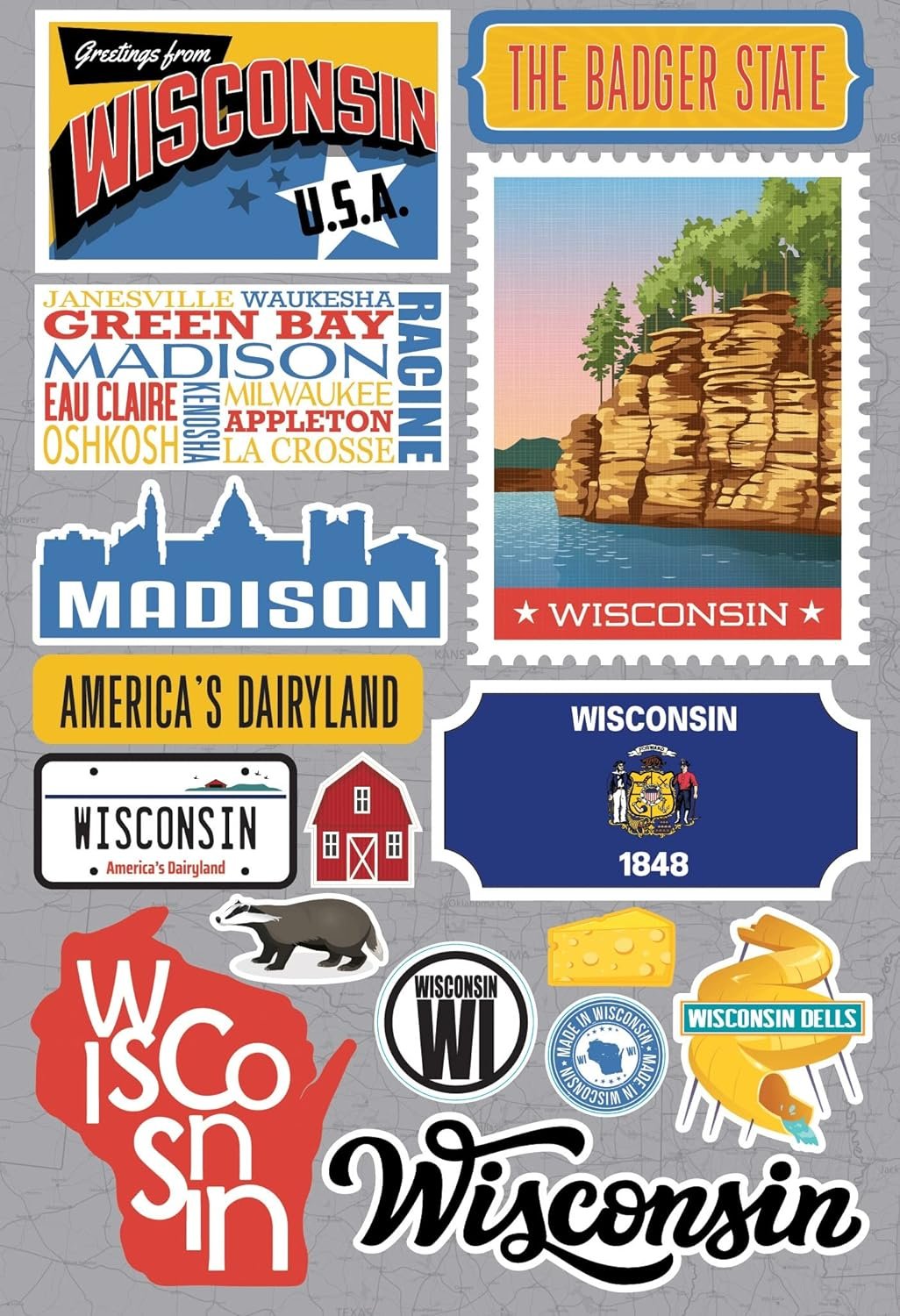 Reminisce Jet Setters 3.0 State Dimensional Stickers-Wisconsin -JET-048