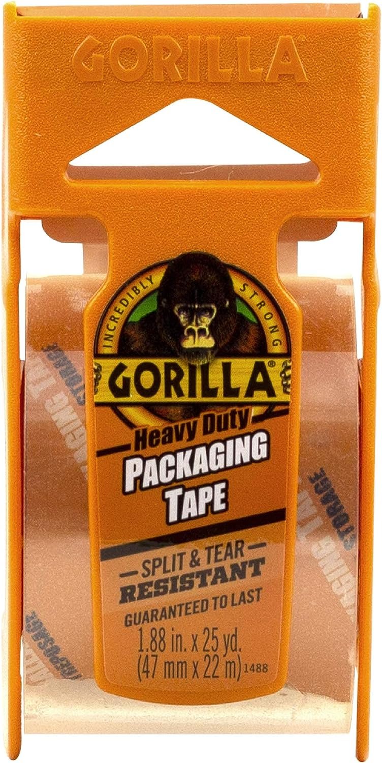 Gorilla Heavy Duty Packing Tape with Dispenser for Moving, Shipping and Storage, 1.88" x 25 yd, Clear, (Pack of 1)