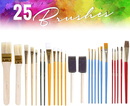 Pixiss Birdhouse Craft Bundle - 6 Unfinished Pixiss Wood Birdhouses (5-7 Inches), 16x 2-Ounce Pixiss Acrylic Paints, 25 Assorted Brush Set, 2X Palettes