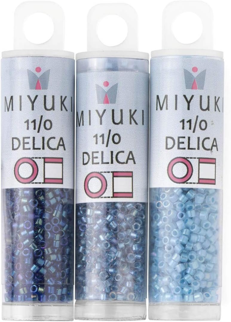 Miyuki Delica Seed Beads Bundle: Size 11/0, Blue Inside Color Lined Palette Collection DB1761, DB1762, DB1763