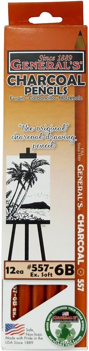 General Charcoal Pencil 557-6B Box of 12