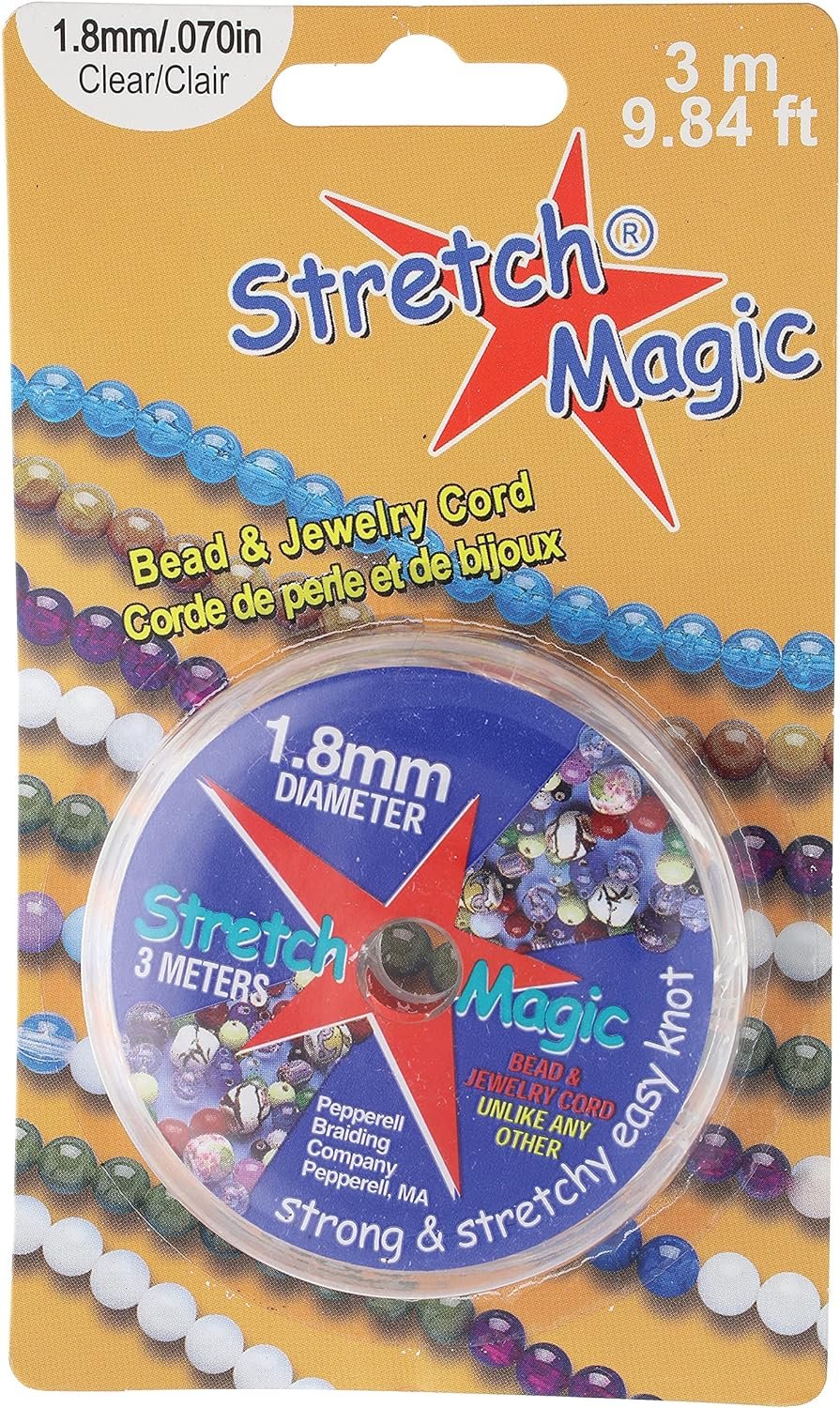 Stretch Magic Bead & Jewelry Cord - Strong & Stretchy, Easy to Knot - Clear Color – 1.8mm diameter - 3-meter (9.8 ft) spool - Elastic String for making beaded jewelry