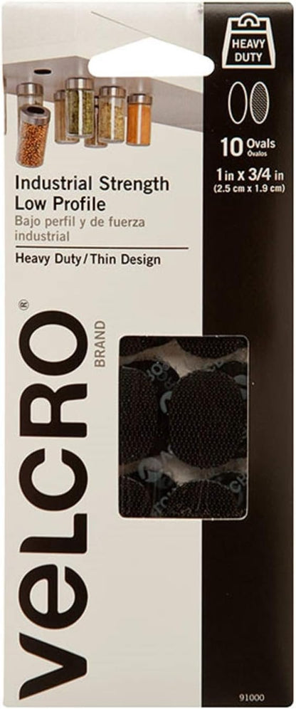 VELCRO Brand 1in x 3/4in Industrial Fasteners | Low Profile Thin Design | Professional Grade Heavy Duty Strength | Indoor Outdoor Use Ovals, 10 Sets, Black