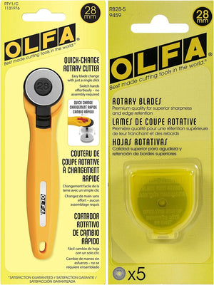 OLFA Rotary Fabric Cutter 28MM with 5 Blade Refill For Quilting, Sewing, and Crafts