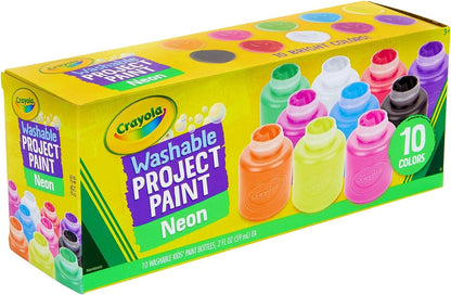 Crayola Washable Kids Project Paint - Neon (2oz), Arts & Crafts Supplies for Kids, Preschool & Kindergarten, Gifts, Ages 3+