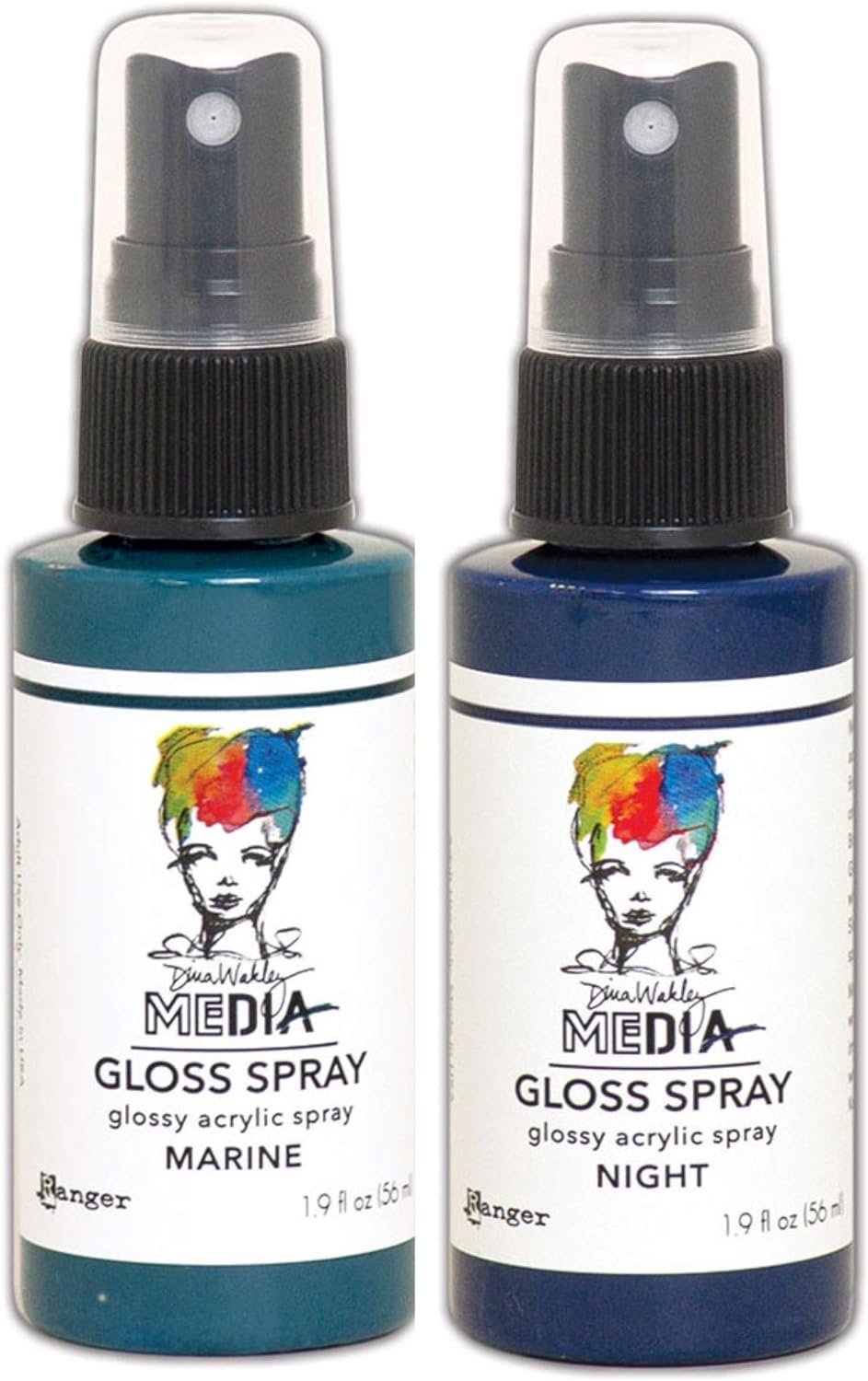 Dina Wakley MEdia Gloss Sprays by Ranger - Magenta, Cheddar, Lemon, Lime, Olive, Turquoise, Ocean, Marine, Night, Fuchsia, Eggplant, White, Bundle of 12 (1.9 Fl oz) Spray Bottles