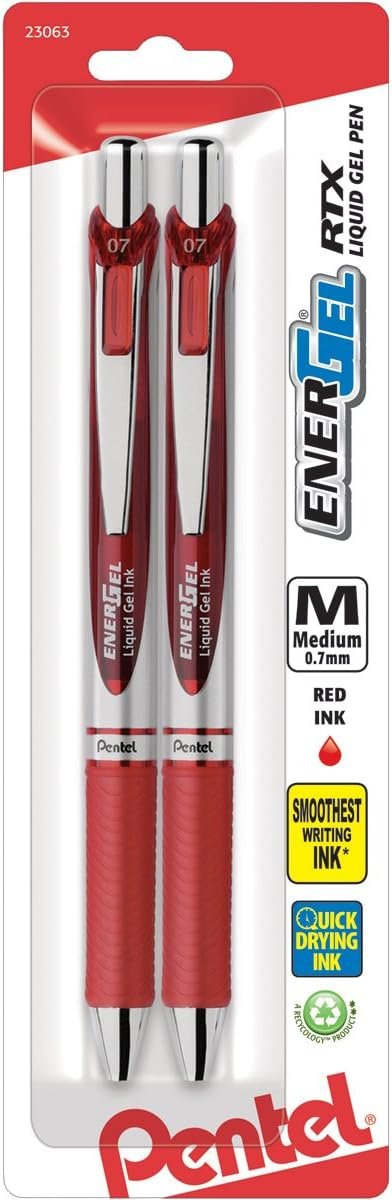 Pentel® EnerGel™ RTX Retractable Liquid Gel Pens, Medium Point, 0.7 mm, Assorted Colors, Pack Of 12 Pens