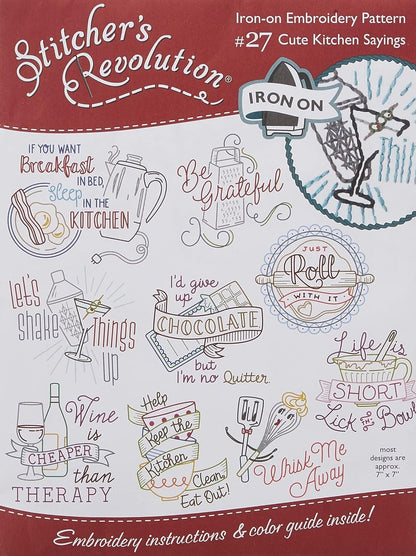 Stitcher's Revolution Cute Kitchen Sayings Iron-On Transfer Patterns for Embroidery, red