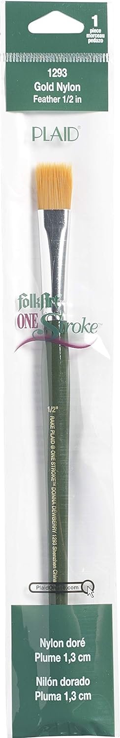 FolkArt Feather Acrylic 1293 One Stroke Paint Brush, 1/2", Multicolor