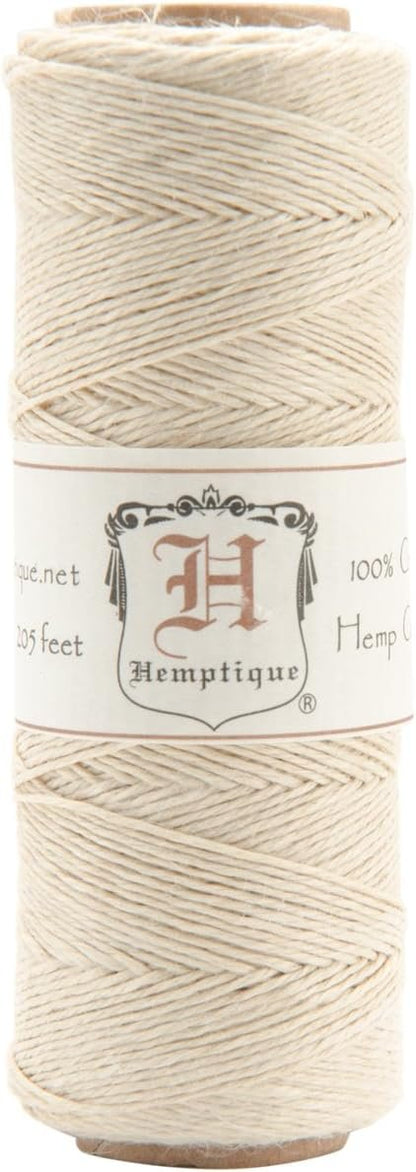 Hemptique 100% Natural Hemp Cord Single Spool - 205ft ~ 62.5m Hemp String Spool - Crafters Number 1 Choice - .5mm Cord Thread for Jewelry Making, Macramé, Scrapbooking, & More - Black