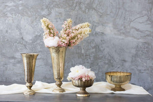 Distressed Gold Metal Compote Bowl | Gold Compote Vase l Lita Metal Vase l Indoor and Outdoor Compote for Any Event Decoration