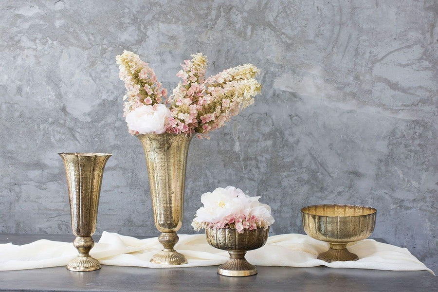 Distressed Gold Metal Compote Bowl | Gold Compote Vase l Lita Metal Vase l Indoor and Outdoor Compote for Any Event Decoration