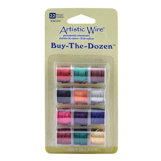 Artistic Wire, 22 Gauge / .64 mm Tarnish Resistant Colored Copper Craft Wire, Buy-The-Dozen, Assorted Colors, 5 yd / 4.5 m Each, 12 spools