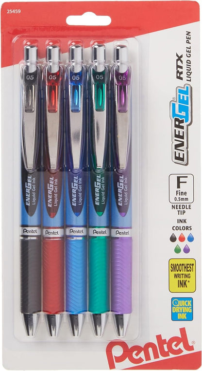 Pentel Gel Ink Pen, EnerGel RTX Retractable Gel Pen, 0.5mm, Needle Tip, Black Ink, 2 Pack (BLN75BP2A)