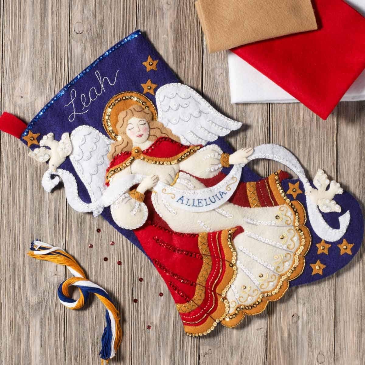 Bucilla Christmas Angel Stocking Kit, Blue, gold, white