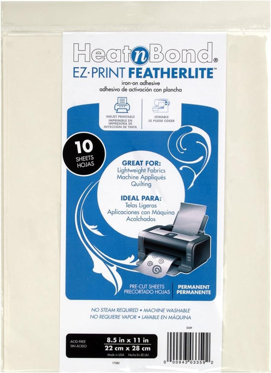 Heat'N Bond Ez-Print Featherlite Iron-On Adhesive-8.5x11 10/Pkg