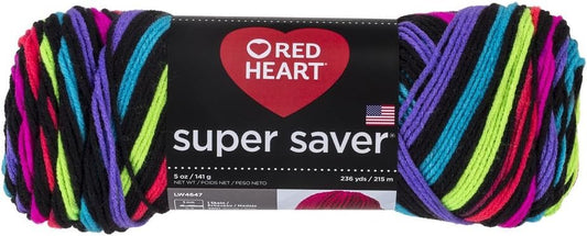 RED HEART Super Saver Yarn, Neon Stripes