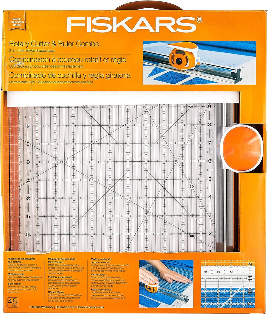 Fiskars Rotary Ruler Combo for Fabric Cutting, 12-Inch x 12-Inch,Clear