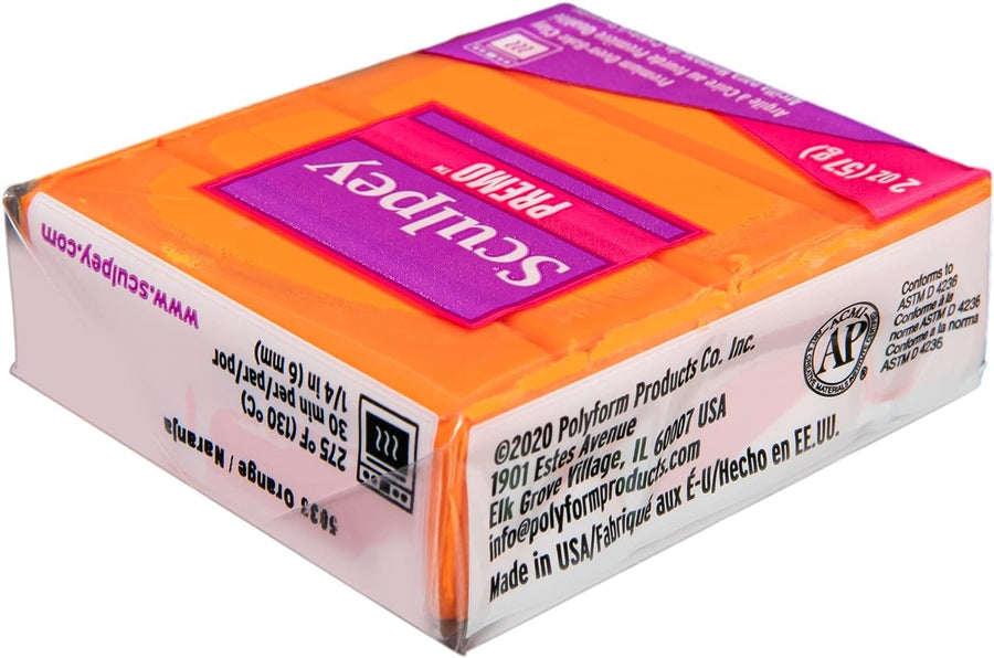 Sculpey Premo™ Polymer Oven-Bake Clay, Orange, Non Toxic, 2 oz. bar, Great for jewelry making, holiday, DIY, mixed media and home décor projects. Premium clay perfect for clayers and artists.