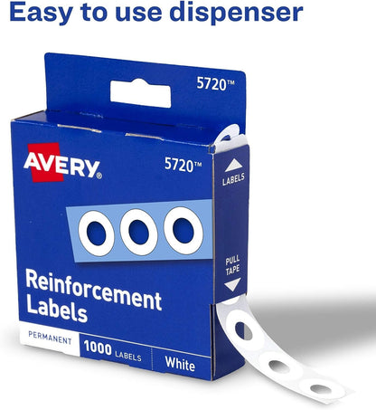 Avery Hole Reinforcements, White, 1000/Pack, PK - AVE05720