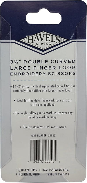 Havel's Double Curved Embroidery Scissors 3.5-Inch Large Finger Loop, Acrylic, Multicoloured