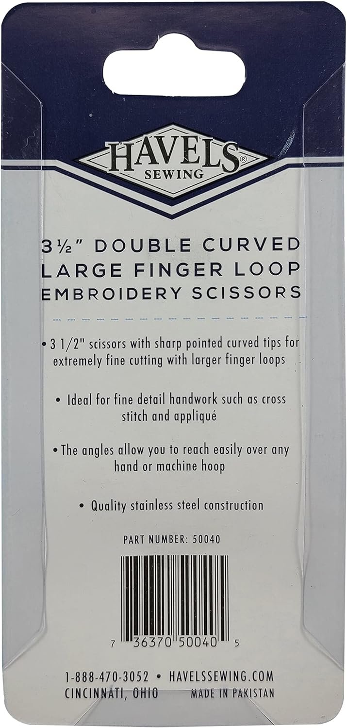 Havel's Double Curved Embroidery Scissors 3.5-Inch Large Finger Loop, Acrylic, Multicoloured